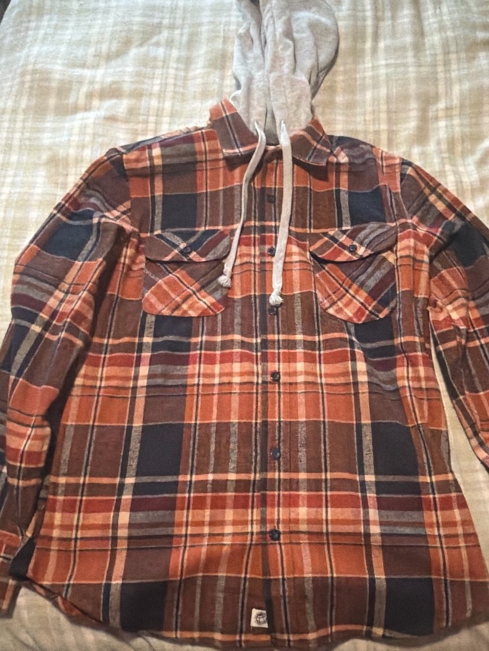 Free Planet Rust and Navy Plaid Hooded Shirt Jacket
